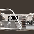 Modern Exhibition Booth Design With Curved Structure Display Screens And Tables For Zhonggang Real Estate