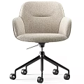 Comfortable Beige Fabric Leisure Chair with Padded Armrests Black Metal Five-Star Base and Swivel Wheels