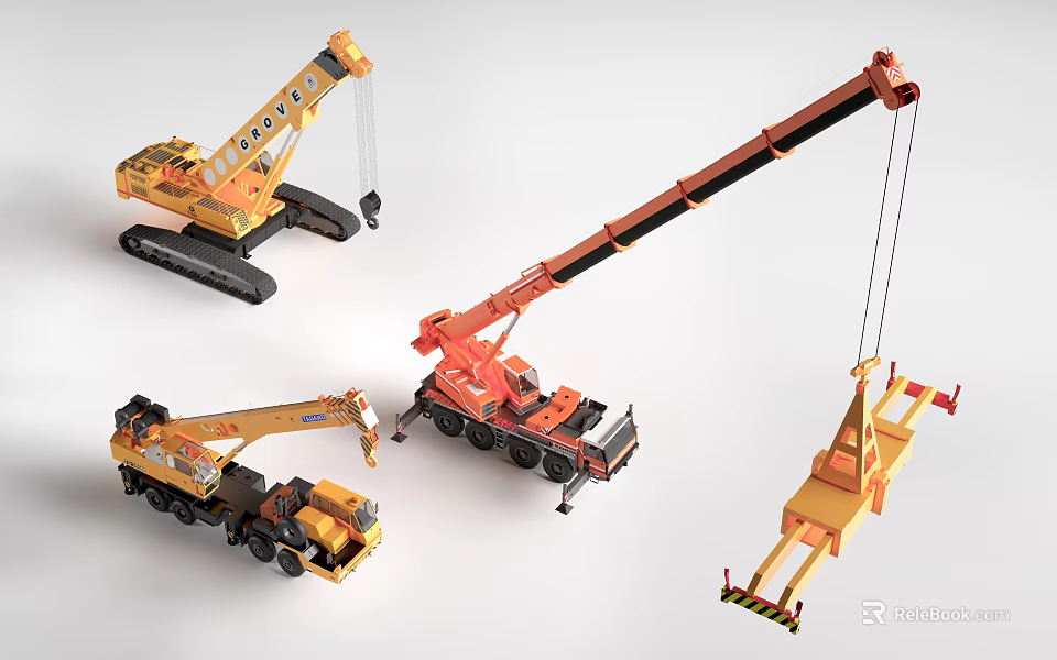Toy Utility Vehicles In Yellow Orange With Crane Tow Truck And Lifting Features 3d model 