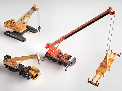 Toy Utility Vehicles In Yellow Orange With Crane Tow Truck And Lifting Features 3d model