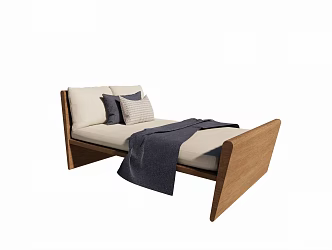 Modern Bedroom Simple Wooden Single Bed 3d model