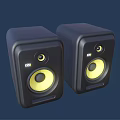Pair of KRN Black Speakers With Yellow Driver Units For Audio Experience