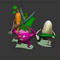 3D Rendered Anthropomorphic Vegetable Dolls With Expressive Faces Limbs Tools And Green Leaves