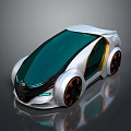 Futuristic Silver Car With Green Roof And Orange Wheels Sleek Design