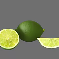 Fresh Green Lime Vegetable With Whole And Sliced Pieces On Gray Background