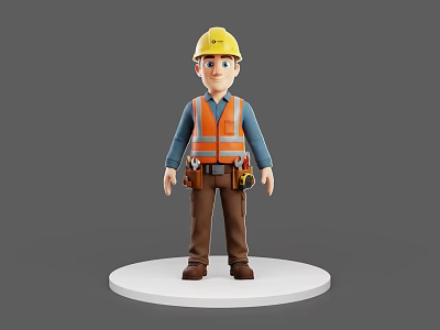 Cartoon Game Movie Character Wearing Yellow Hard Hat Orange Safety Vest With Tool Belt 3d model