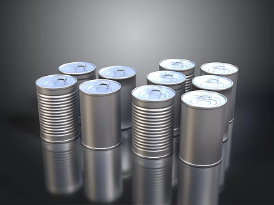 Silver Metal Cans For Food Storage In Household Kitchen Supplies 3d model