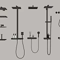 Modern Black Shower Systems With Rain Heads Handheld Sprayers Shelves And Control Knobs 3d model