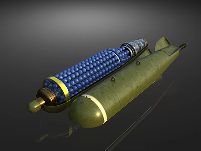 Detailed Military Weapon Featuring Blue Spheres Yellow Ring Green Body And Tail Fins 3d model