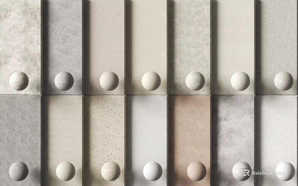 Modern Wall Paneling Design Featuring Neutral Hues And Circular Accents 3d model