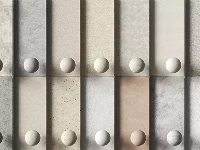 Modern Wall Paneling Design Featuring Neutral Hues And Circular Accents 3d model