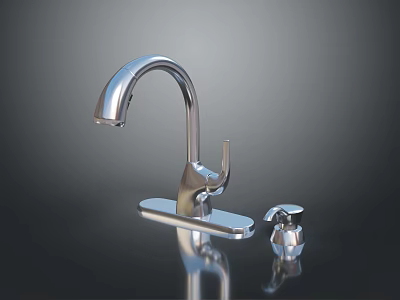 Modern Chrome Kitchen Faucet With Single Handle And Curved Spout Design 3d model