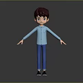 Game and Movie Character 3D Cartoon Boy in Blue Outfit with Brown Hair Black Shoes
