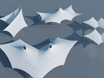 Tensile Membrane Architectural Design Featuring White Geometric Canopy And Lightweight Structure 3d model