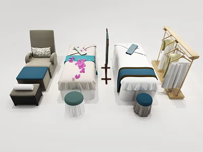 Comfortable Massage Bed With Chair Stool Clothes Rack And Flower Petals 3d model