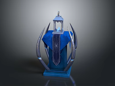 Blue Decorative Lantern Structure With Spiked Frame Fabric And Glowing Top 3d model