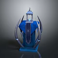 Blue Decorative Lantern Structure With Spiked Frame Fabric And Glowing Top