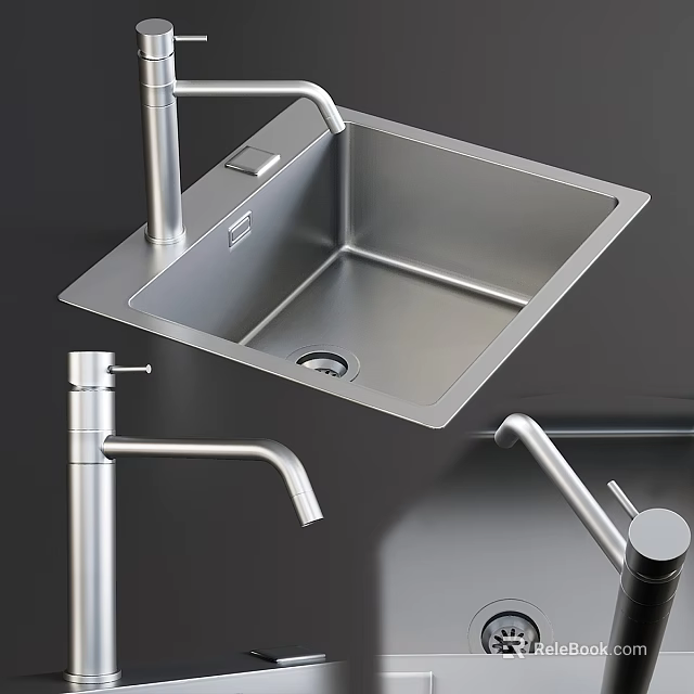 Stainless Steel Kitchen Sink With Modern Chrome Faucet And Sleek Design 3d model 