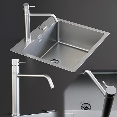 Stainless Steel Kitchen Sink With Modern Chrome Faucet And Sleek Design 3d model