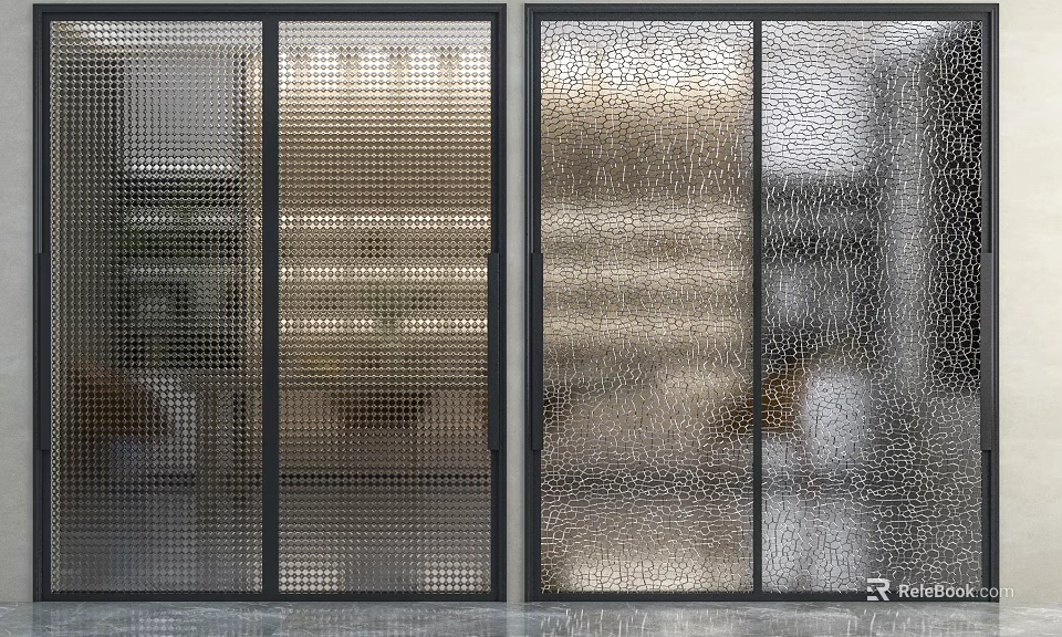 Modern Interior Design With Textured Glass Sliding Doors And Metal Frames 3d model 