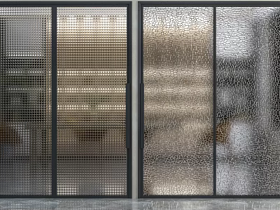 Modern Interior Design With Textured Glass Sliding Doors And Metal Frames 3d model