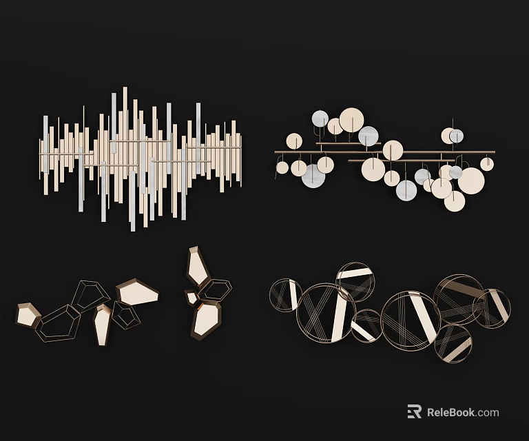 Stylish Modern Wall Decor With Stripes Circles And Geometric Polygon Shapes 3d model 