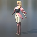 Game Movie Character with Blonde Hair Pink Black Top White Pants Brown Boots Ribbon Details