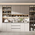 Elegant Modern Wine Cabinet With Glass Doors And Wine Bottles On Countertop