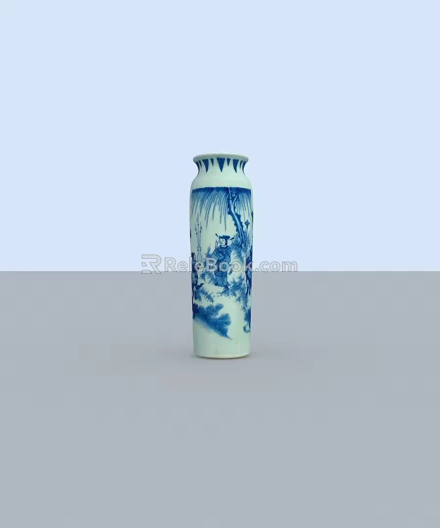 Chinese Ceramic Utensils Blue and Flower Character Unification Bottle 3d model