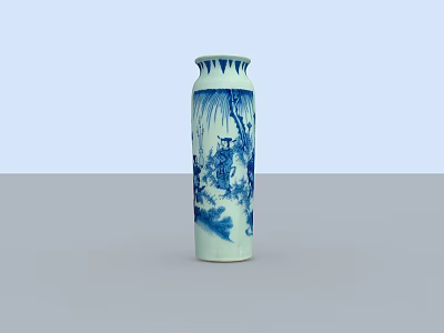 Traditional Blue And White Ceramic Vase With Scenic Patterns For Home Decoration 3d model