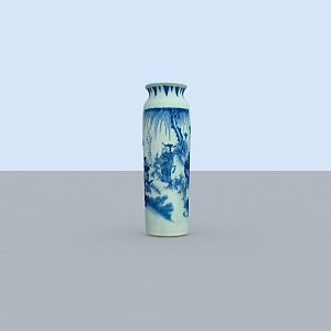 Chinese Ceramic Utensils Blue and Flower Character Unification Bottle 3d model