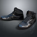 Stylish Black High Top Lace Up Shoes With Shiny Finish And Casual Design