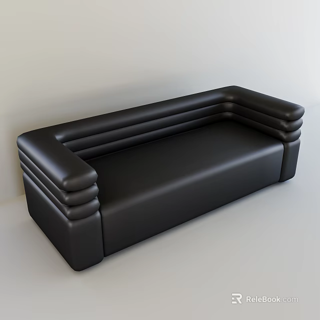 Black Leather Unique Shaped Sofa With Modern Design And Comfortable Armrests 3d model
