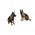 Two Sitting German Shepherd Dog Statues With Brown And Black Fur Details