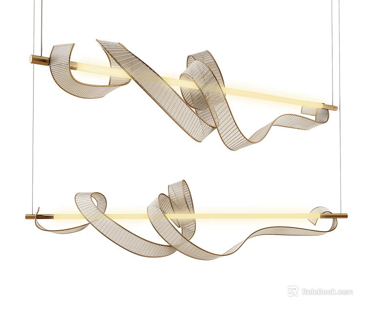 Modern Unique Shaped Chandelier with Curved Metal Frame and Warm Illuminated Light 3d model 