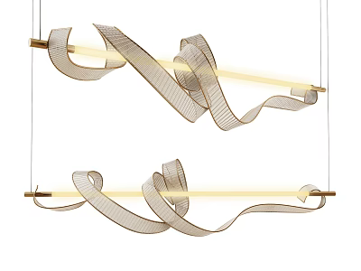 Modern Unique Shaped Chandelier with Curved Metal Frame and Warm Illuminated Light 3d model