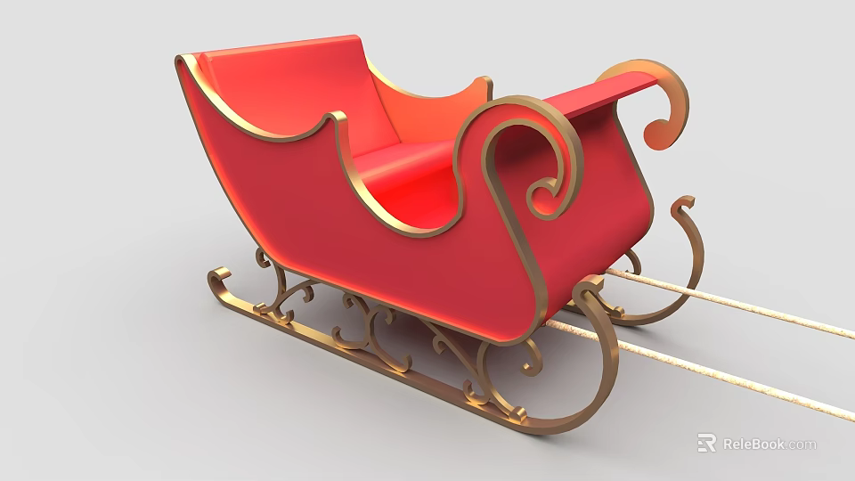 Festive Christmas Ornament Set Featuring Red Sleigh With Gold Curved Accents 3d model 