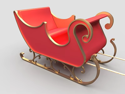 Festive Christmas Ornament Set Featuring Red Sleigh With Gold Curved Accents 3d model