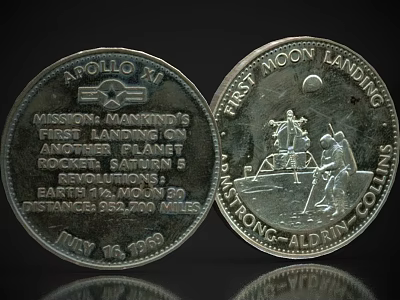 Apollo 11 First Moon Landing Commemorative Coins With Astronauts Engraved Design 3d model