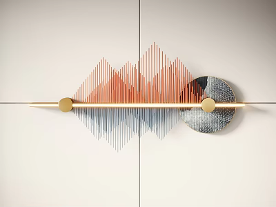 Modern Wall Decor Featuring Geometric Red Blue Lines Golden Horizontal Bar Circular Accents Textured Element 3d model
