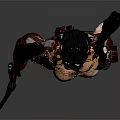 Steampunk Female Character In Striped Outfit With Weapon And Utility Belt Boots