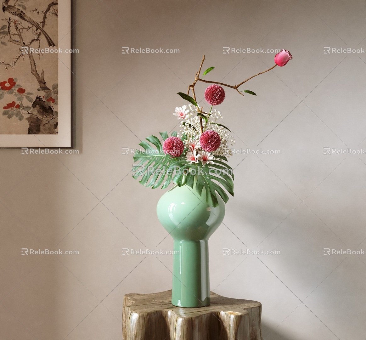 New Chinese Style Flower-arranging Vase Ornaments Combination Japanese Style Flower-arranging Small Original Flow Zen Chrysanthemum Turtle Bamboo Camellia 3d model