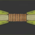 3D Suspension Bridge Structure With Orange Wooden Planks White Piers And Green Grass