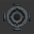 Grey Metallic Futuristic Robotic Device With Circular Design And Wheeled Base