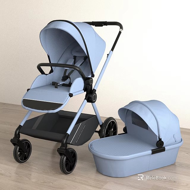 Light Blue Modern Baby Stroller With Matching Baby Carrier For Newborns 3d model 