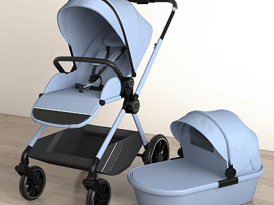 Light Blue Modern Baby Stroller With Matching Baby Carrier For Newborns 3d model