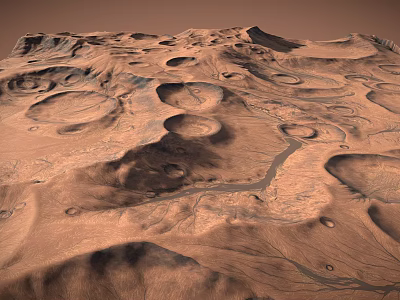 Martian Landscape Featuring Craters Dry Riverbeds And Undulating Dunes On Mars Surface 3d model