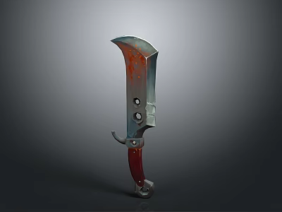 Vintage Curved Blade Weapon With Rusted Metal Edge Red Handle And Metal Fittings 3d model