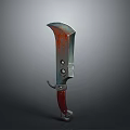 Vintage Curved Blade Weapon With Rusted Metal Edge Red Handle And Metal Fittings