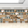 Wooden Multi layered Bookshelf With Curved Shelves Filled With Books In Modern Interior